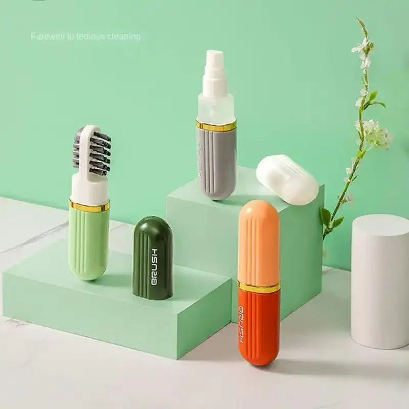 Portable Shoes Cleaner Brush with Spray & Despenser Capsule