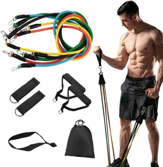11-Piece Full Body Resistance Band Set - 5 Stackable Exercise Bands up to 100LBS