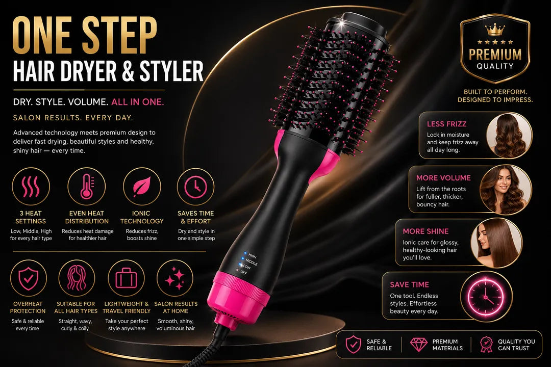 VelvaGlam 4-IN-1 Pro Blowout Brush One Step Hair Dryer, Straightener & Volumizer