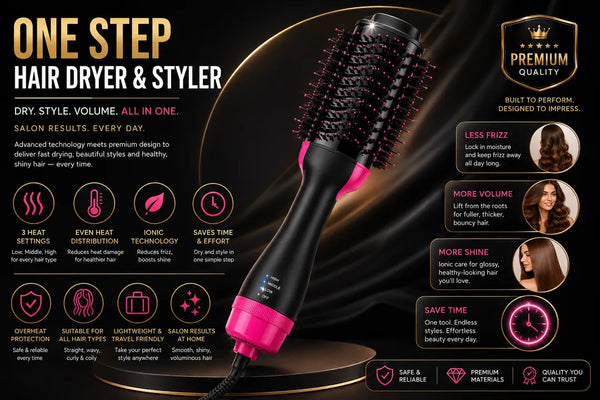 VelvaGlam 4-IN-1 Pro Blowout Brush One Step Hair Dryer, Straightener & Volumizer